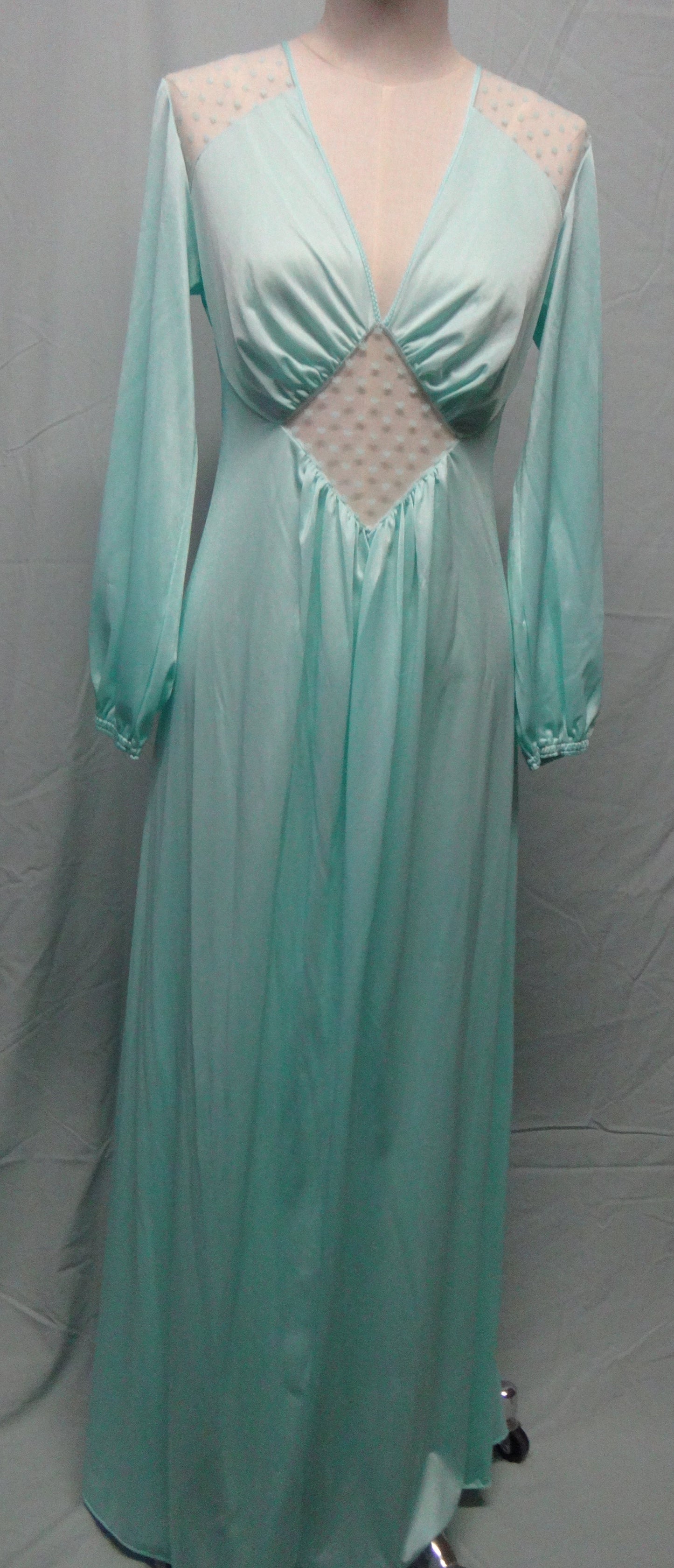 70s Aqua Lingerie Dress with Lace cut out detail