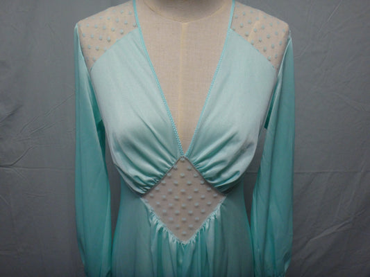 70s Aqua Lingerie Dress with Lace cut out detail