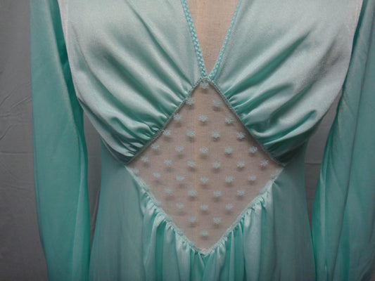 70s Aqua Lingerie Dress with Lace cut out detail