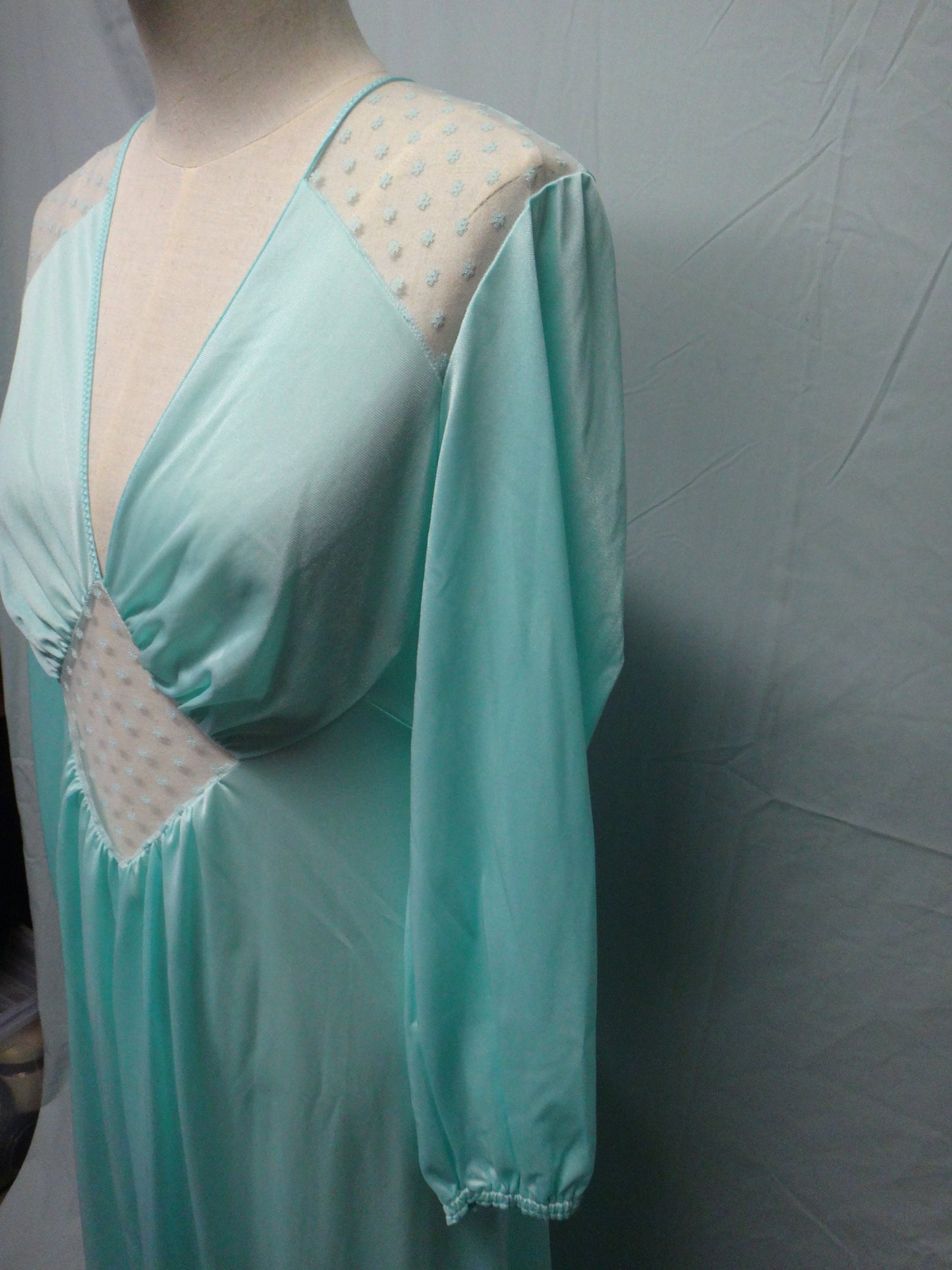 70s Aqua Lingerie Dress with Lace cut out detail