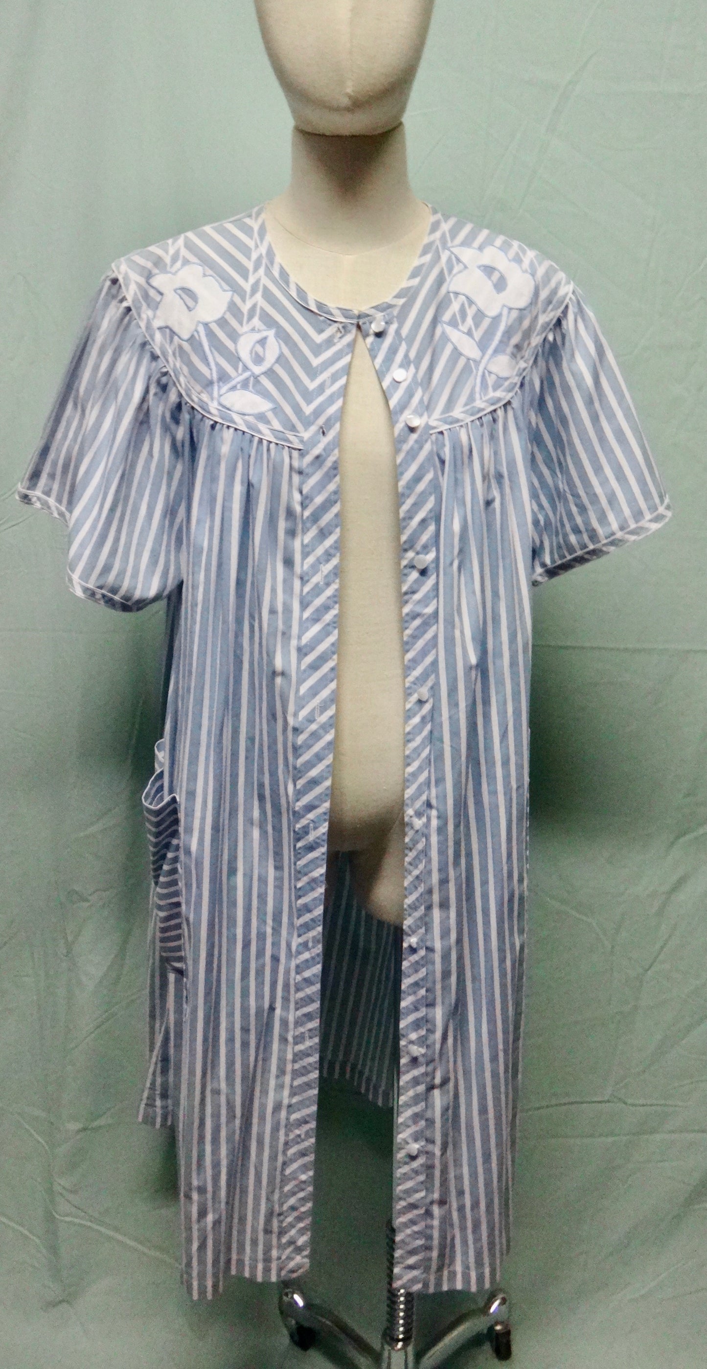 80s Blue and White Stripe House Dress Jacket