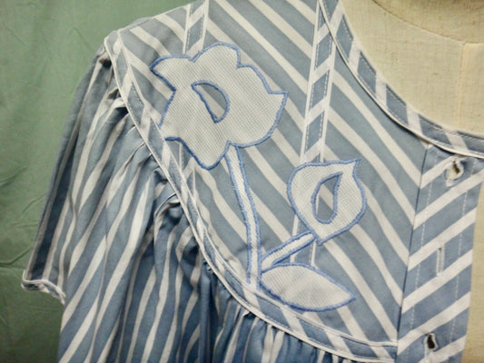 80s Blue and White Stripe House Dress Jacket