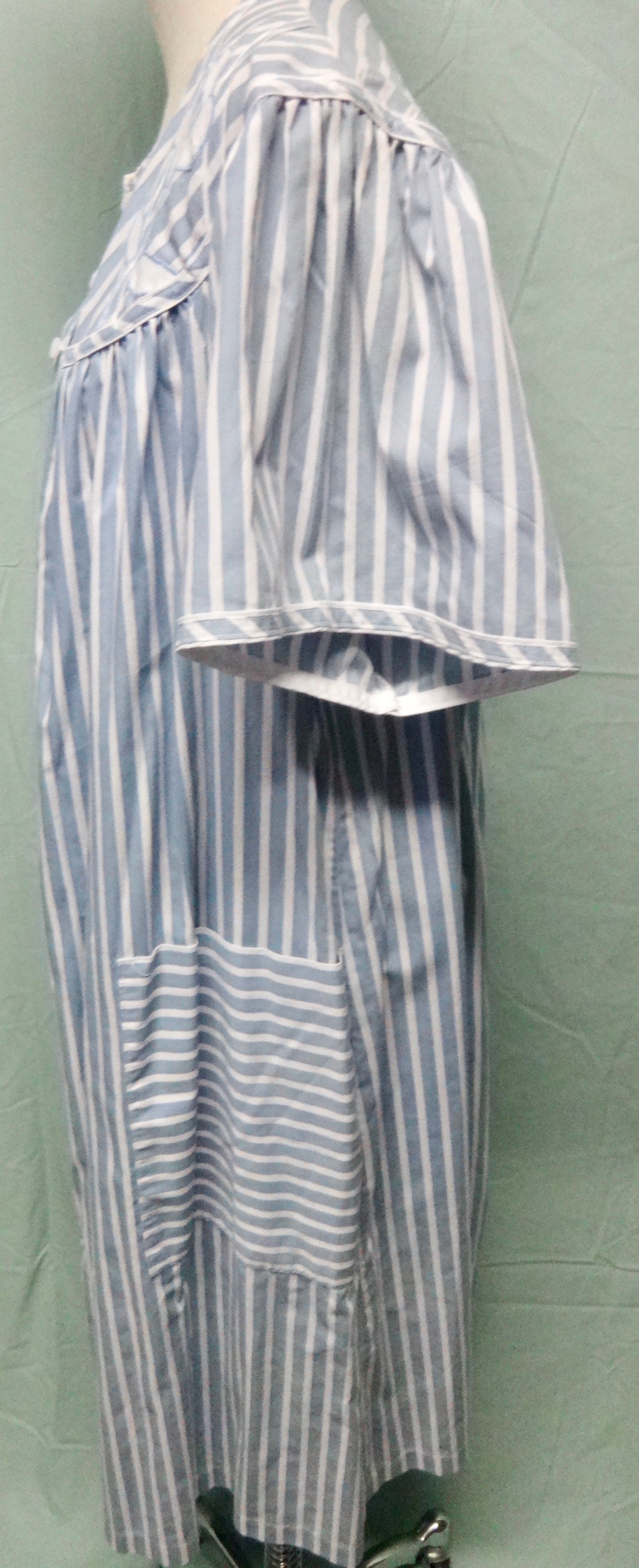 80s Blue and White Stripe House Dress Jacket