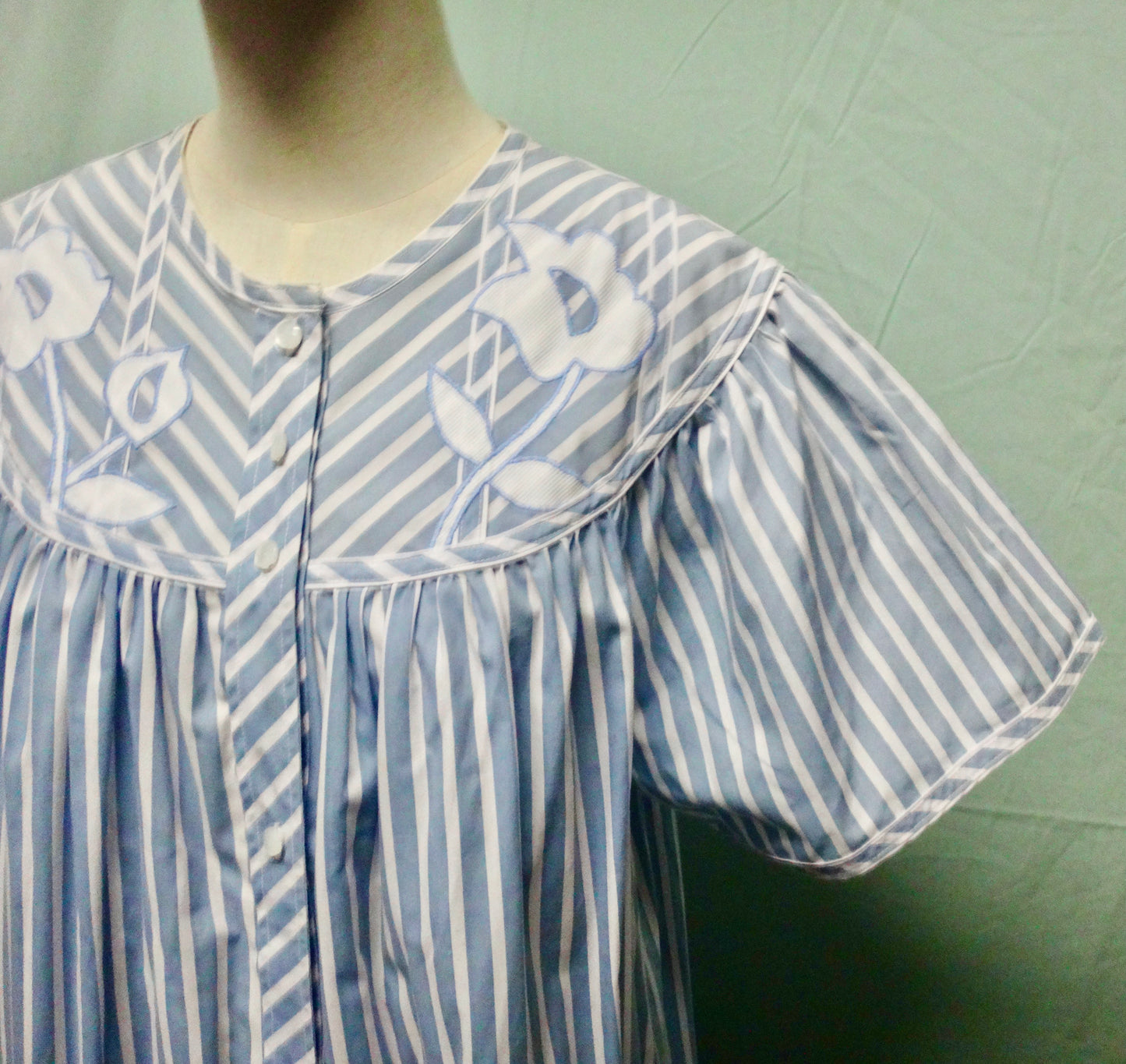 80s Blue and White Stripe House Dress Jacket