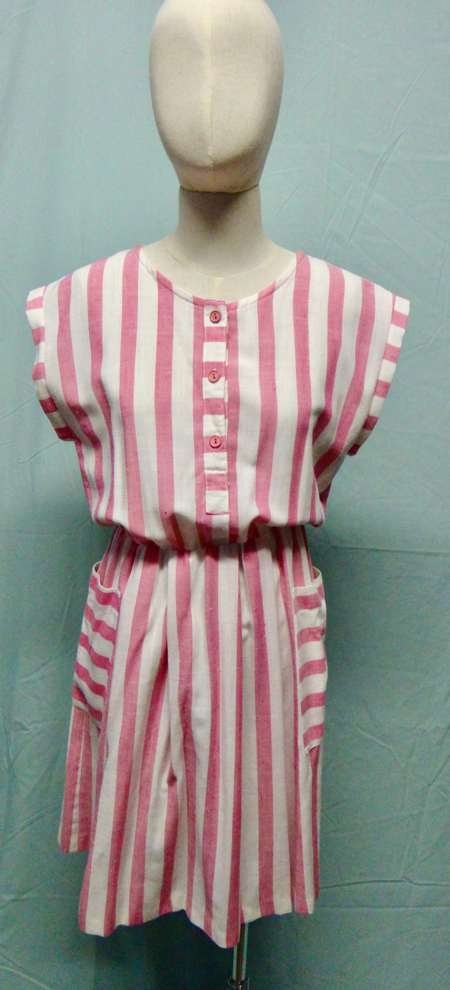 Candy Pink/White Stripe Dress with Pockets