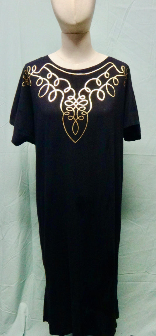 80s Batwing Gold and Black Foil Printed T-shirt Dress