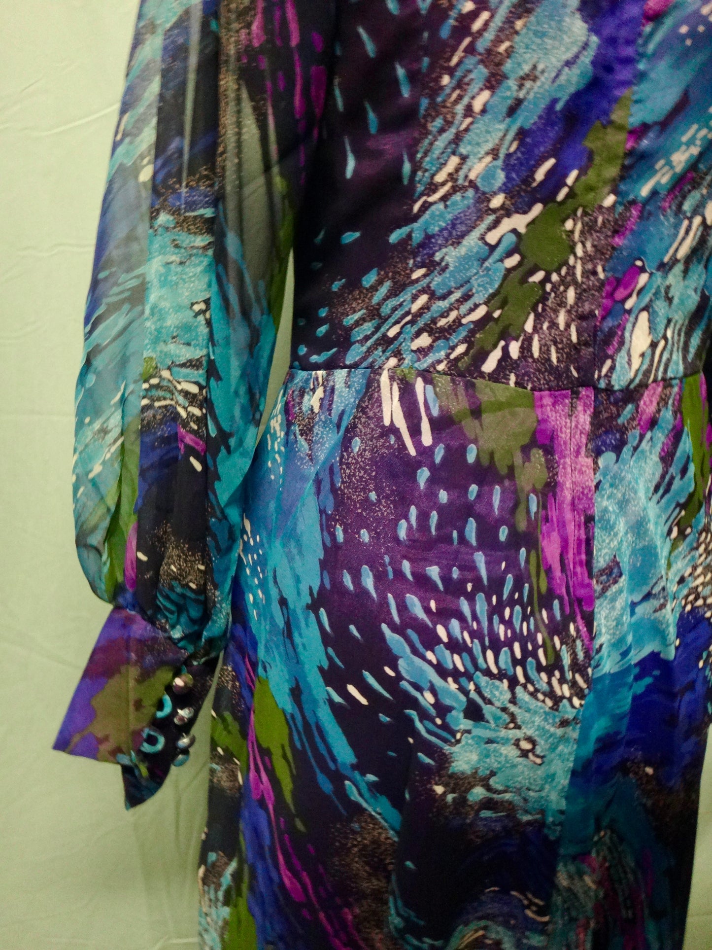 70s Fireworks Print Evening Dress