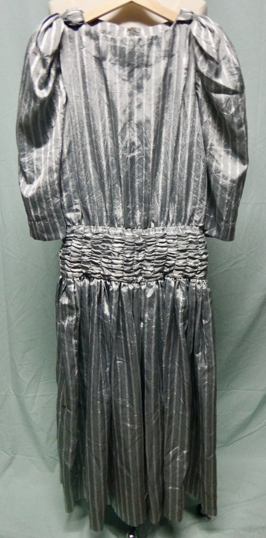 80s Puff Silver Stripe Ruched Evening Prom Dress