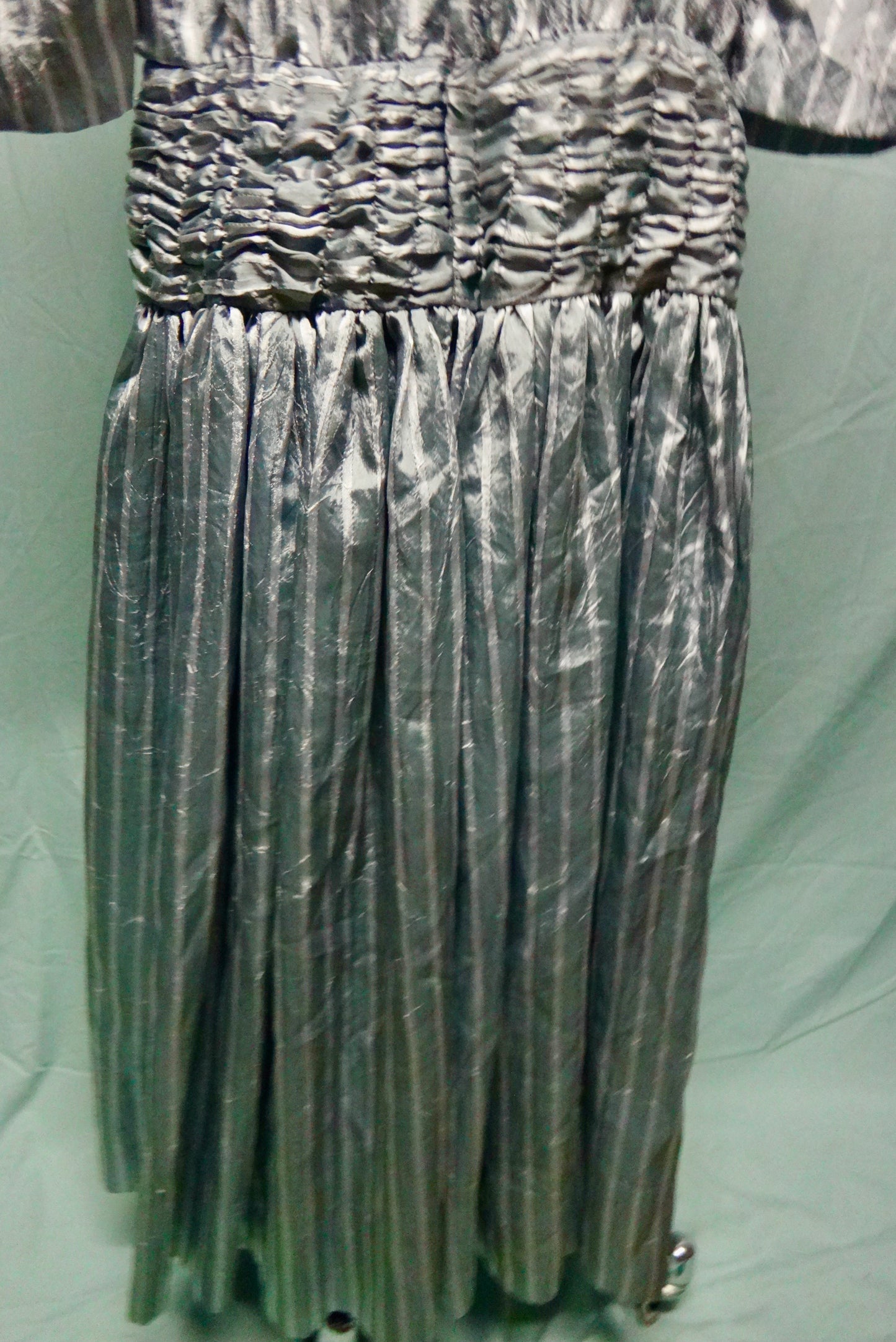 80s Puff Silver Stripe Ruched Evening Prom Dress