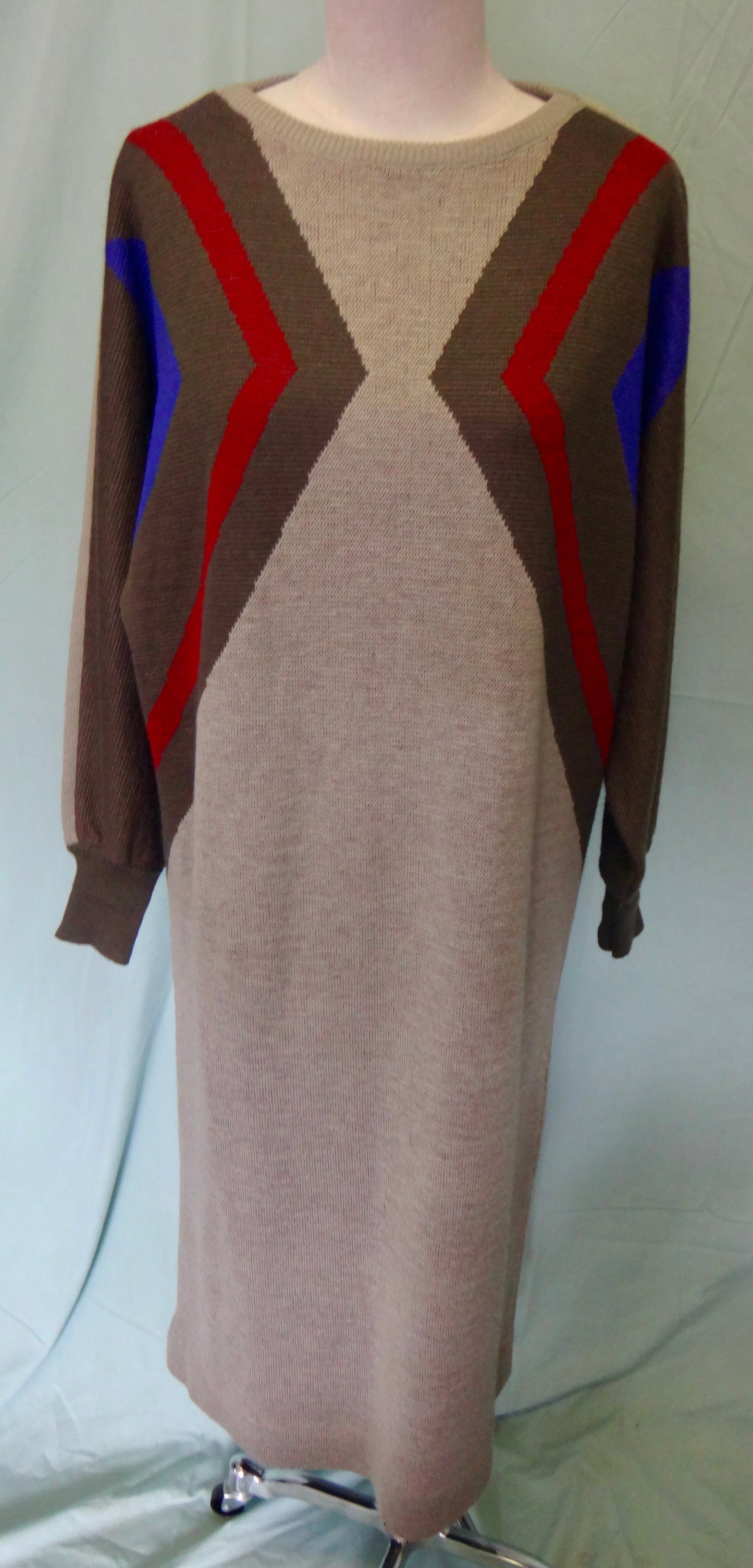 80s Geo Bat Wing Wool Dress