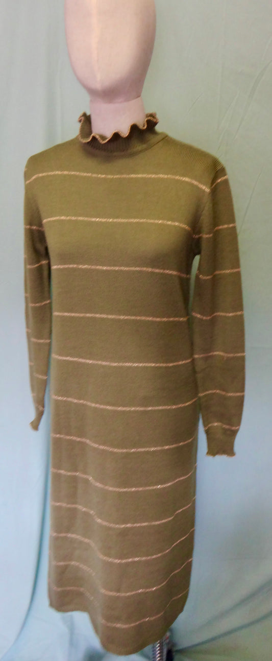 80s "Katies" Khaki Ruffle Winter Dress