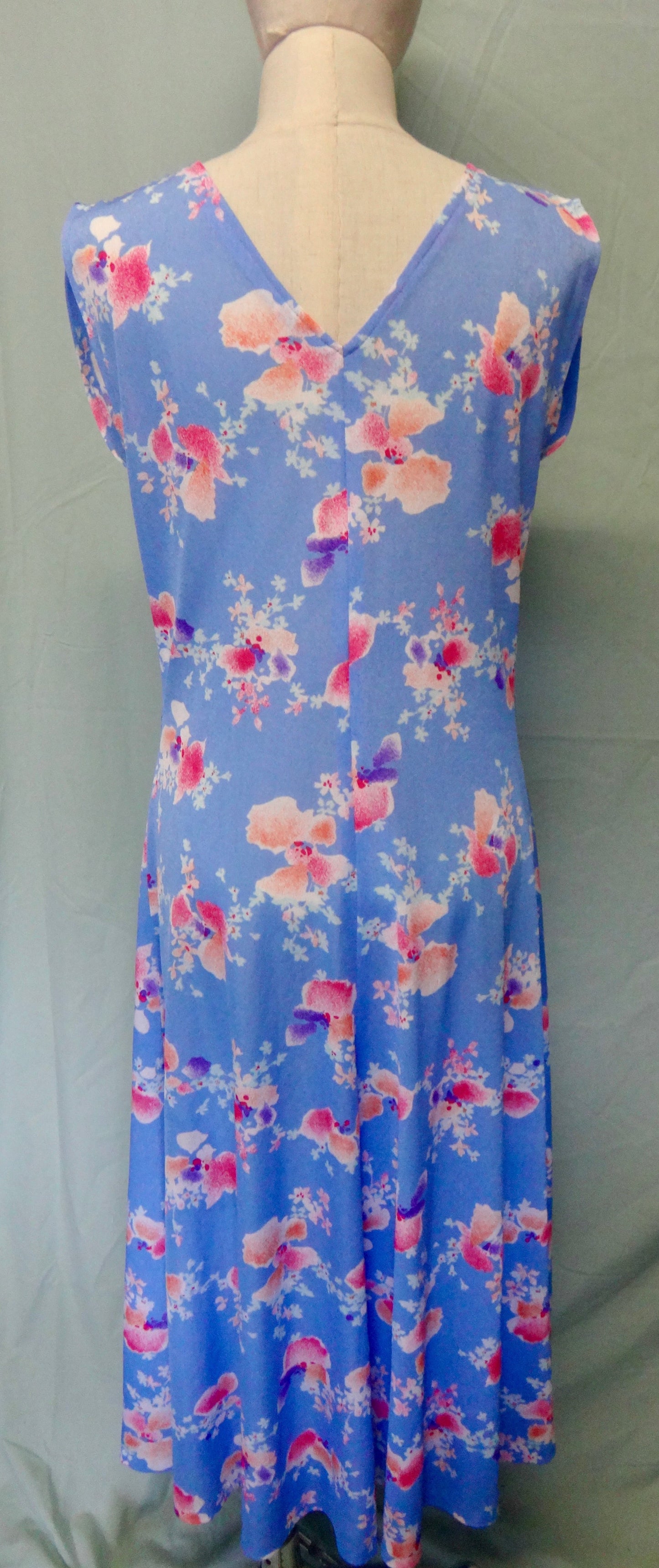 70s/80s Blue Floral Double V Dress