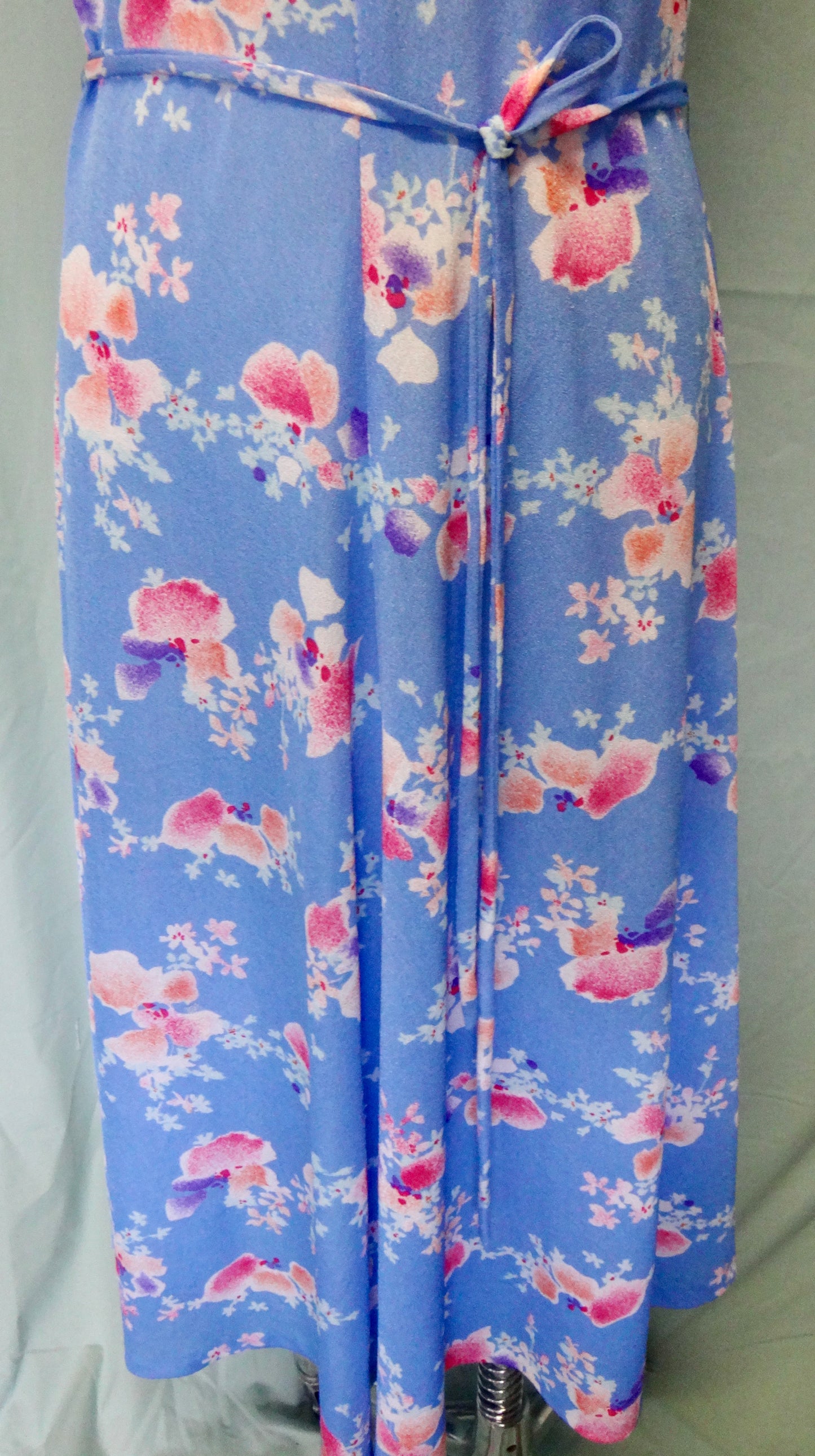 70s/80s Blue Floral Double V Dress