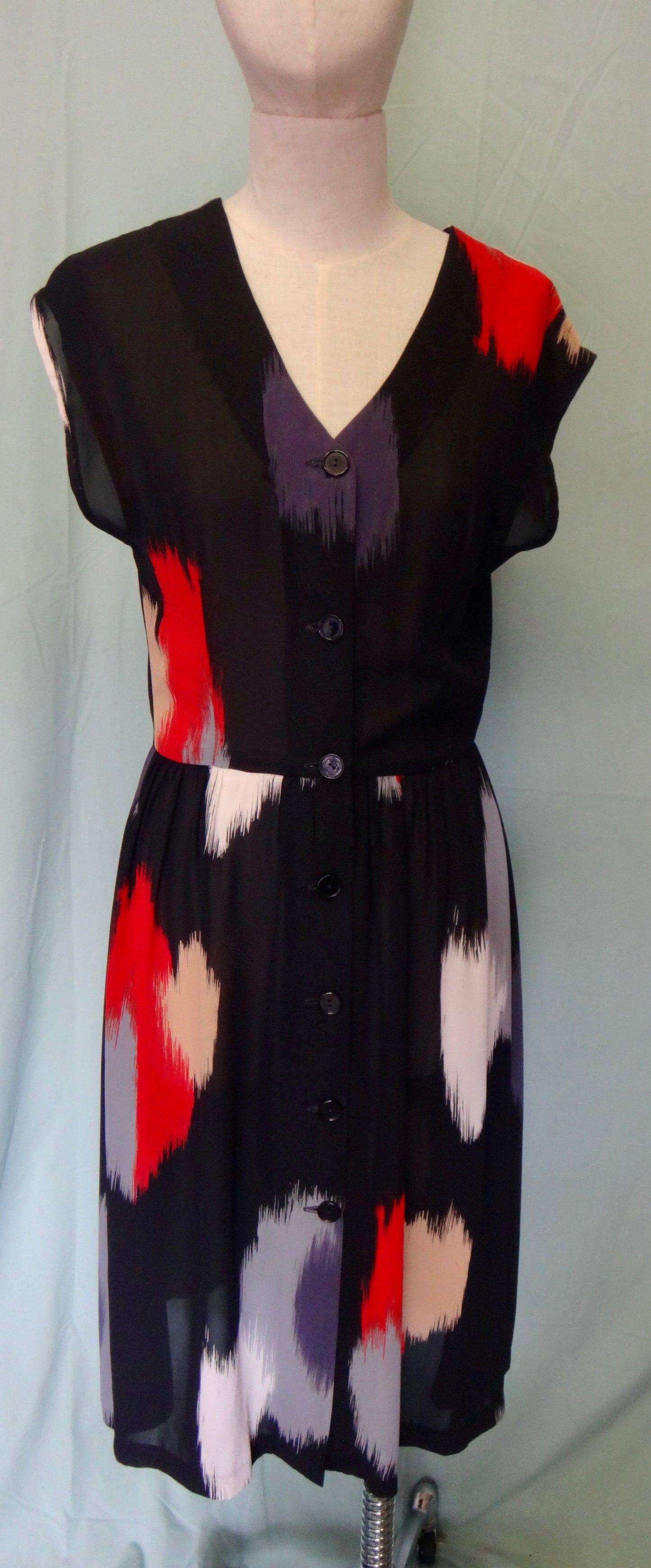 80s Black Paint Print Dress