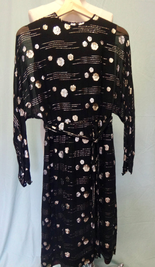 80s Daisy Evening Dress Black Gold Metallic