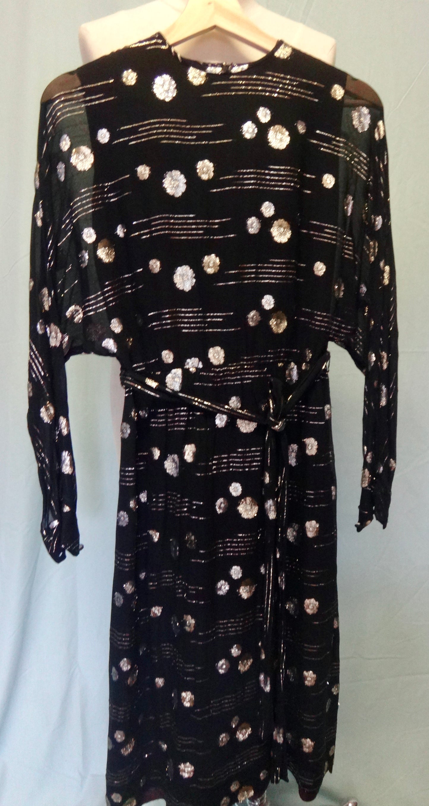 80s Daisy Evening Dress Black Gold Metallic