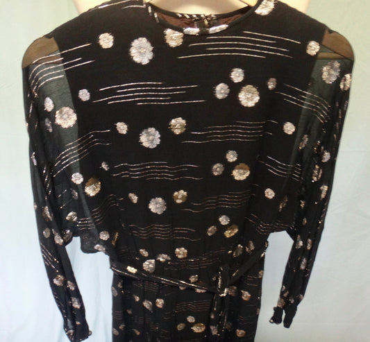 80s Daisy Evening Dress Black Gold Metallic