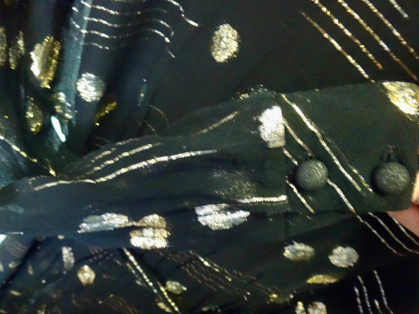 80s Daisy Evening Dress Black Gold Metallic