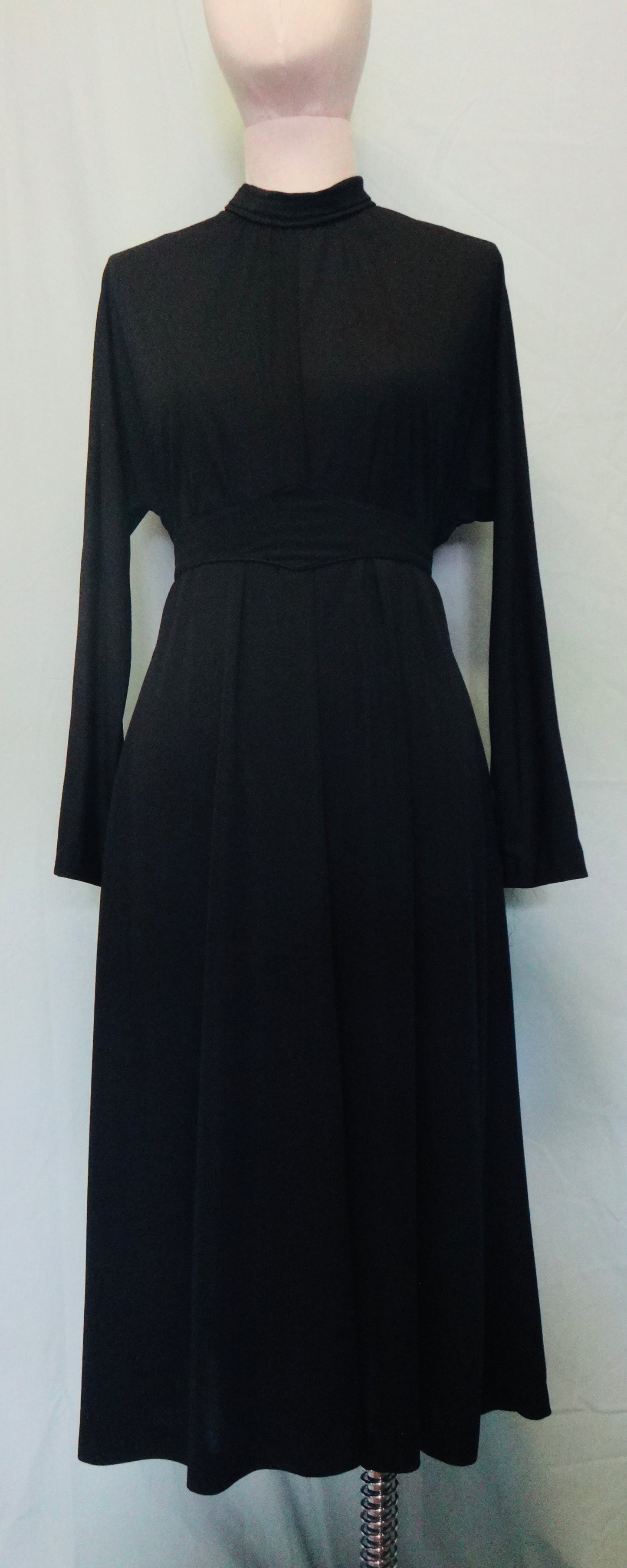 80s Black Batwing Evening Dress