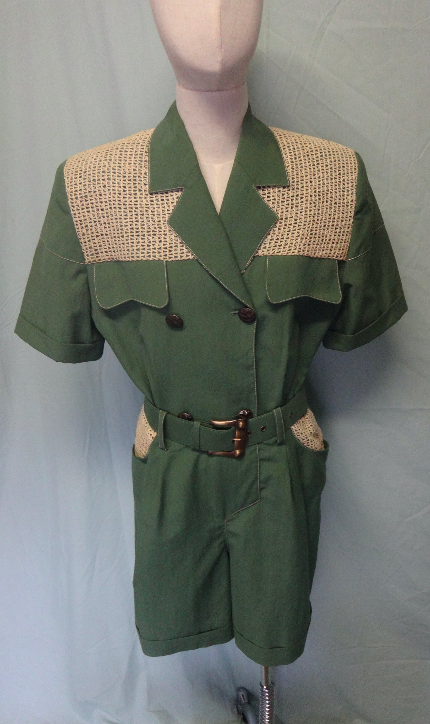 80s Safari Short Jumpsuit in Khaki