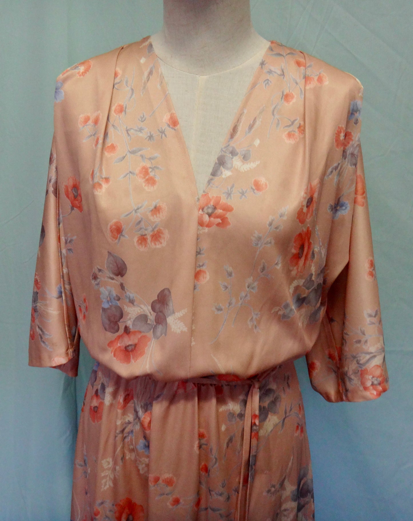 70s Kimono Style Floral Midi Dress