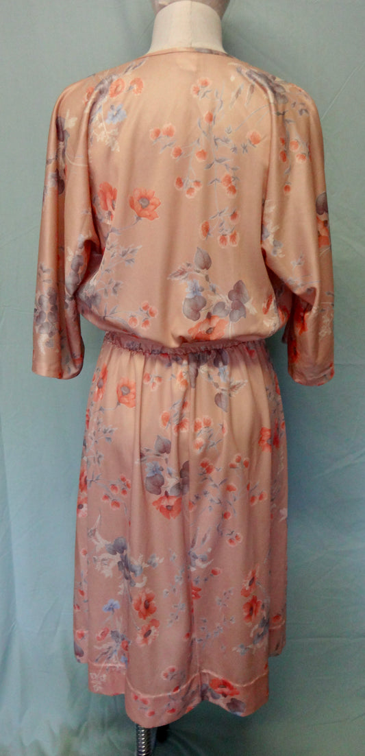 70s Kimono Style Floral Midi Dress