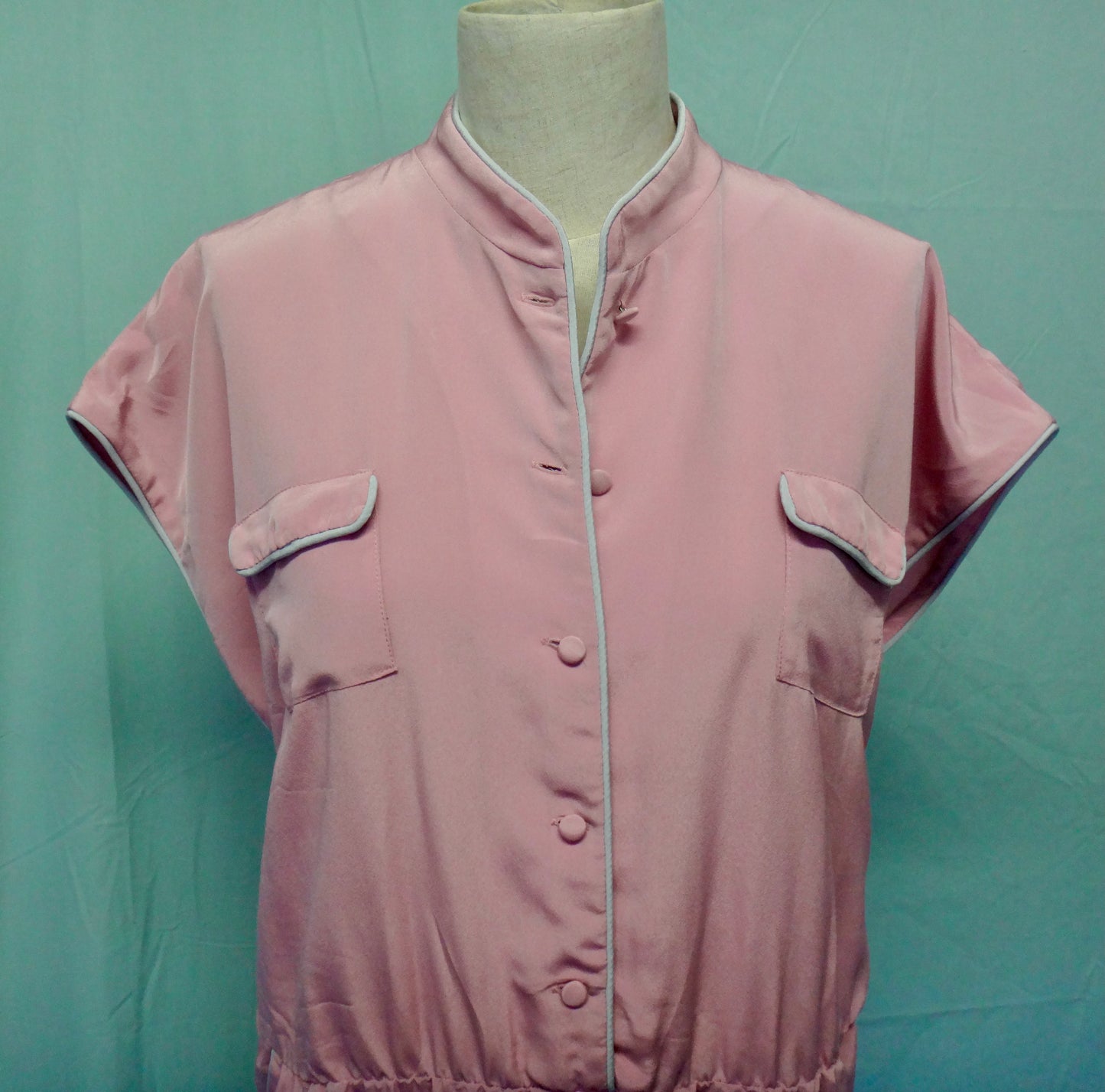 80s Pink Jumpsuit with Grey Piping