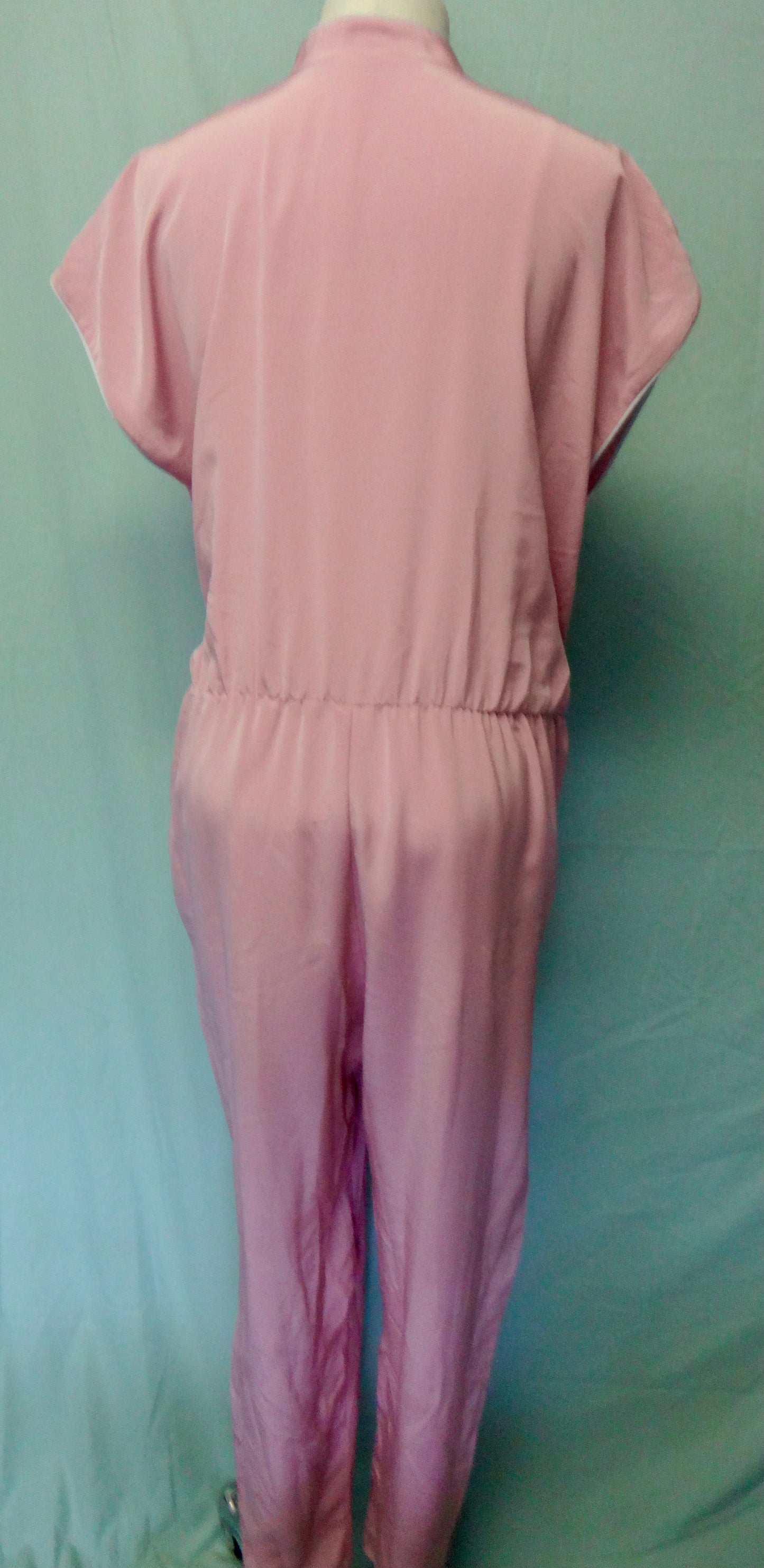 80s Pink Jumpsuit with Grey Piping