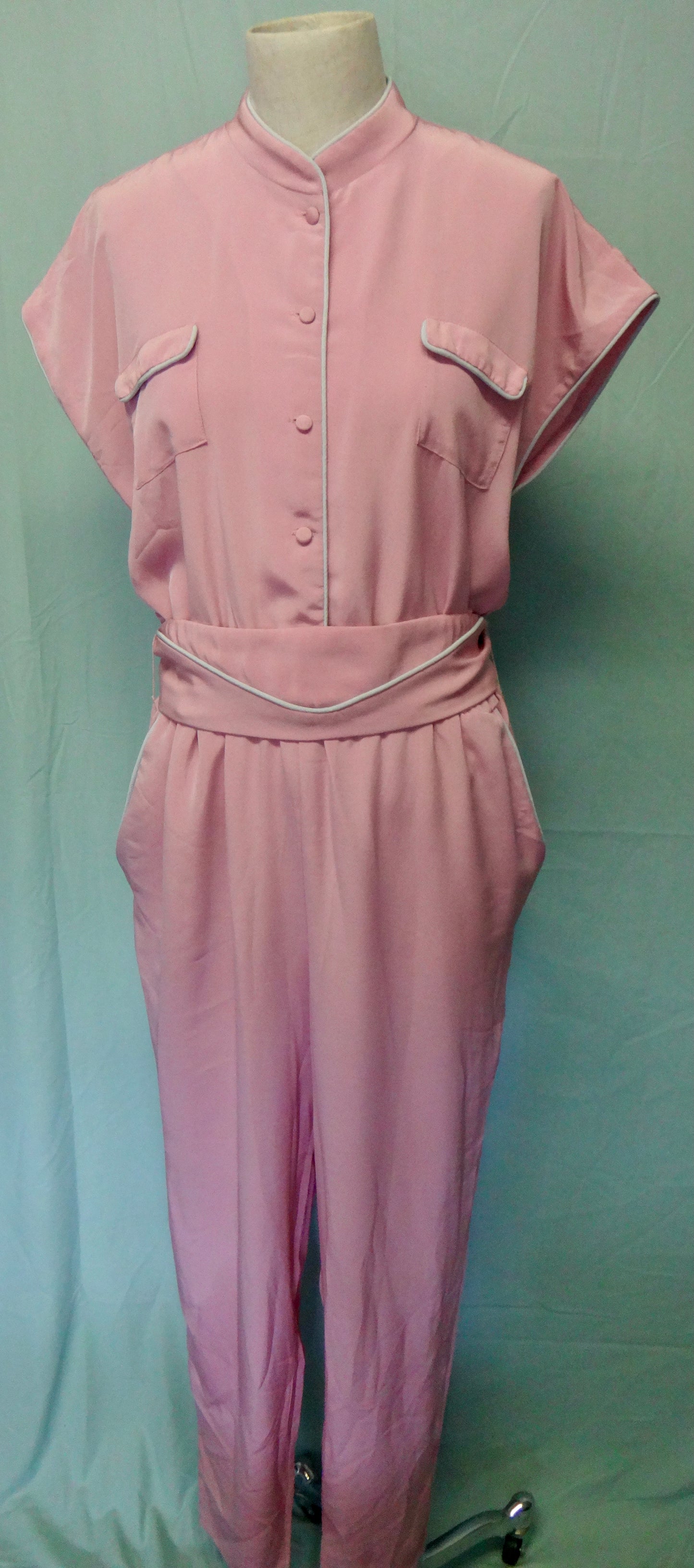 80s Pink Jumpsuit with Grey Piping