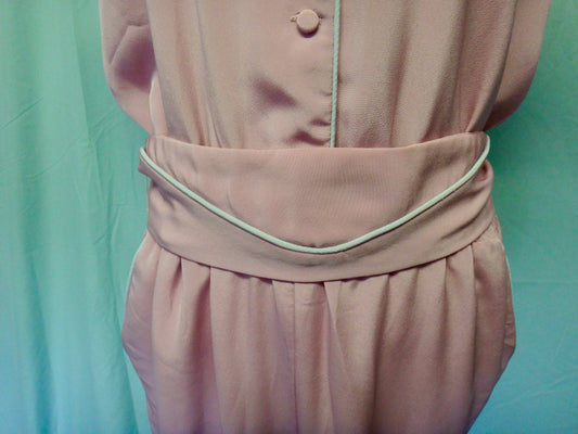 80s Pink Jumpsuit with Grey Piping