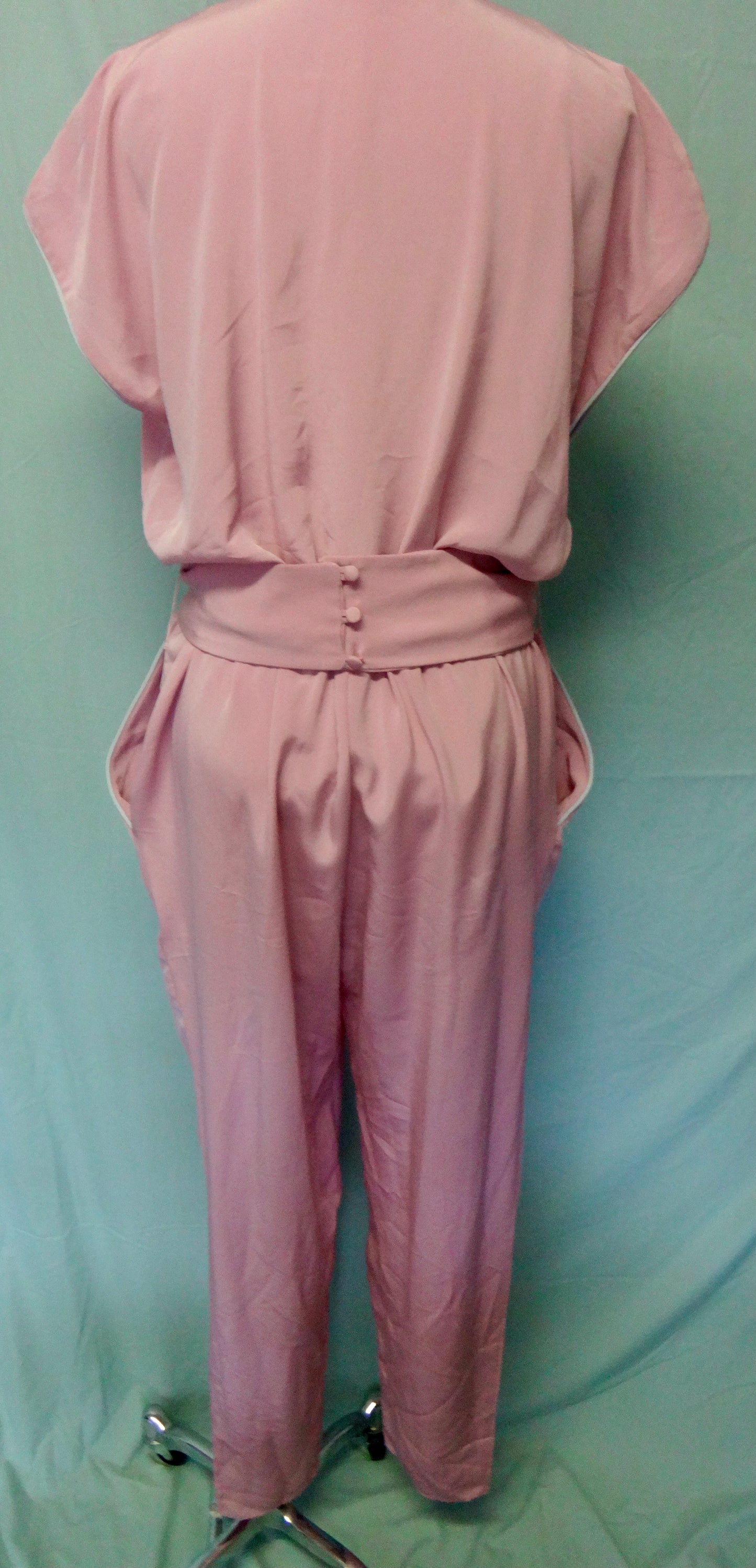 80s Pink Jumpsuit with Grey Piping