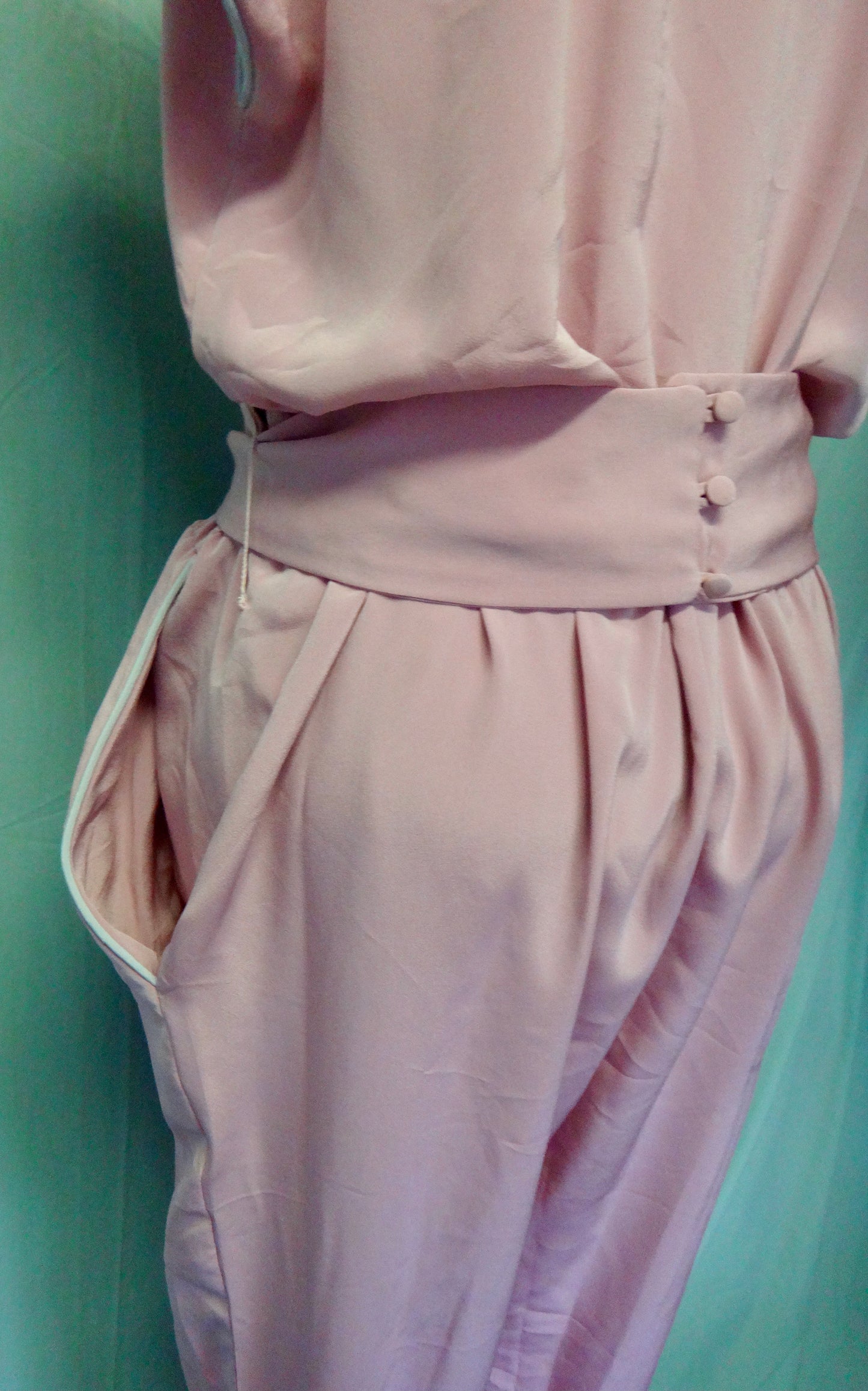 80s Pink Jumpsuit with Grey Piping