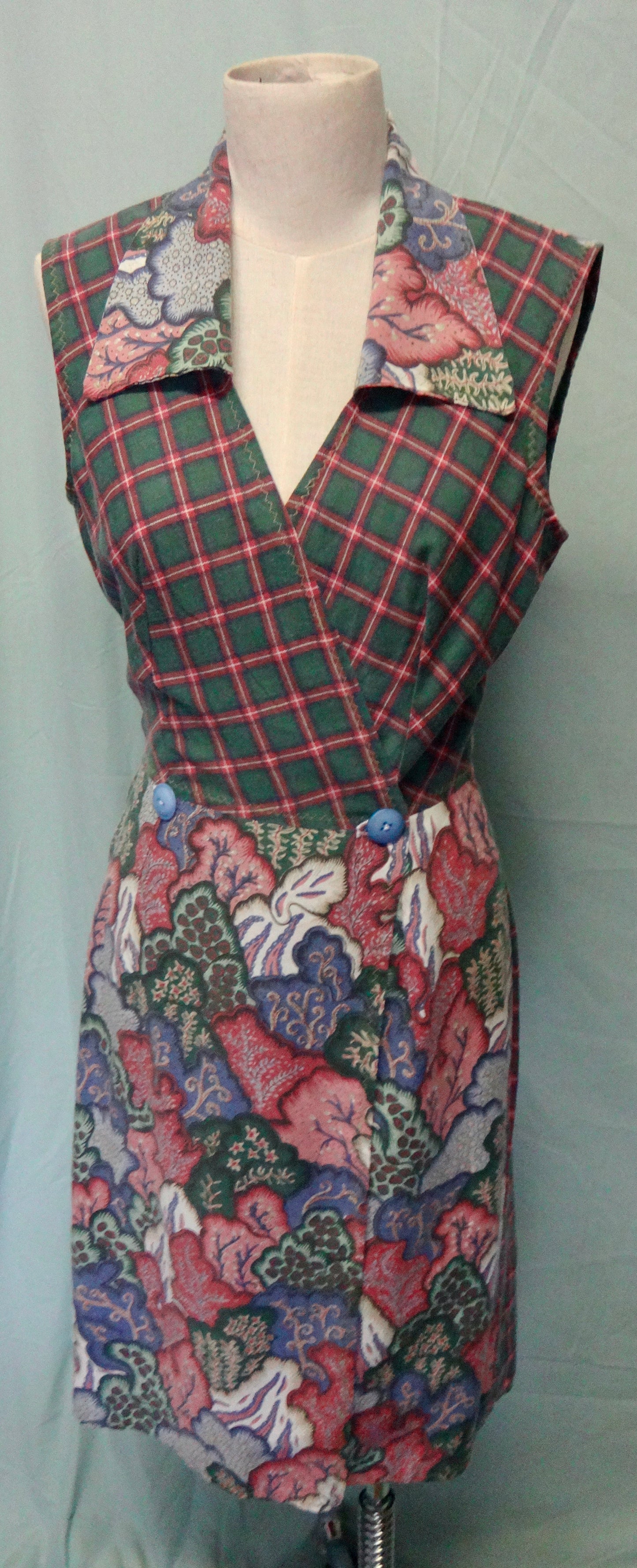 80s Handmade Floral and Check Dress Vest Jacket