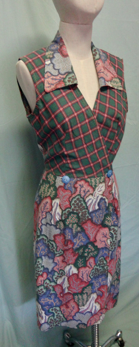 80s Handmade Floral and Check Dress Vest Jacket