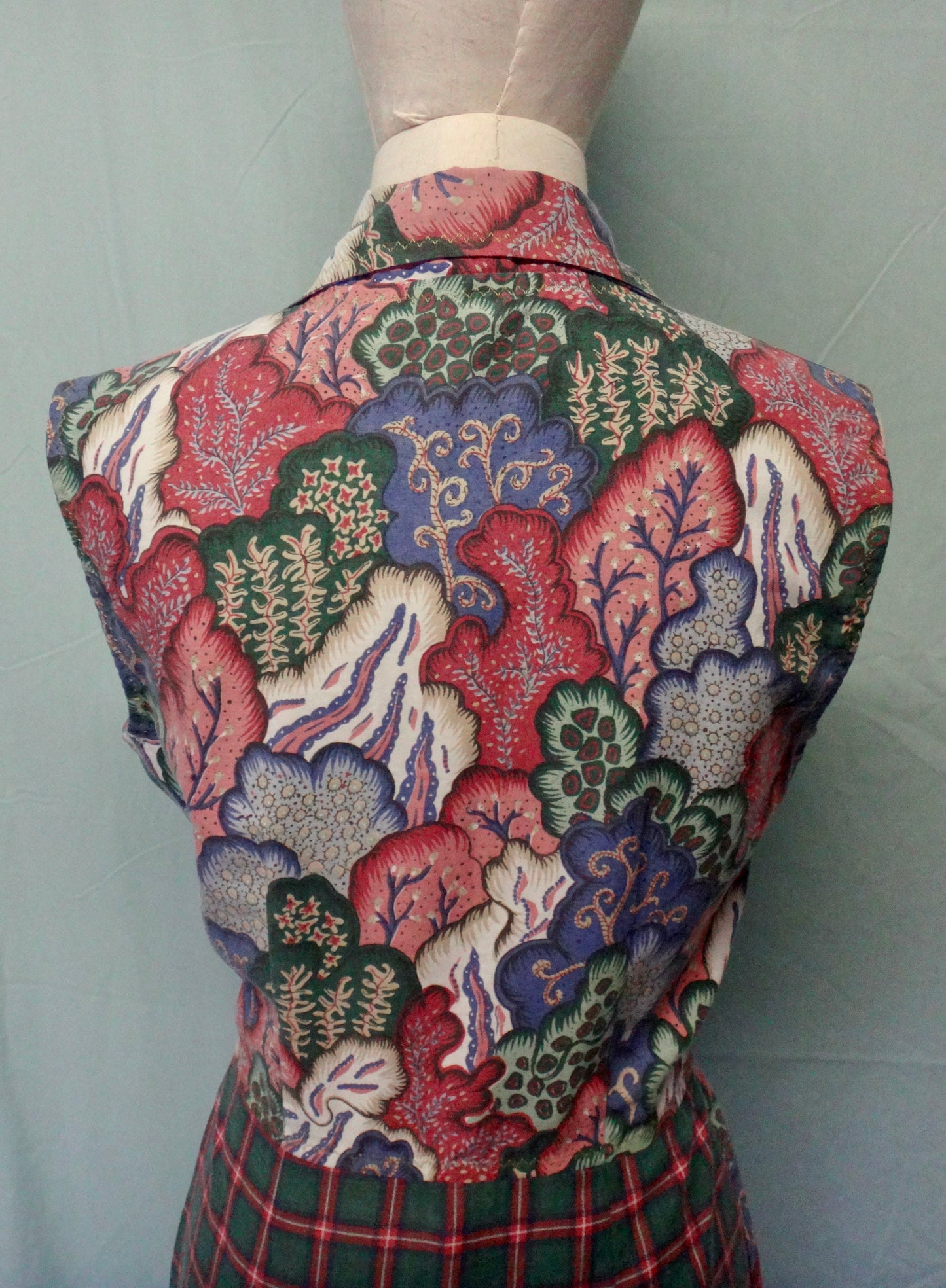 80s Handmade Floral and Check Dress Vest Jacket