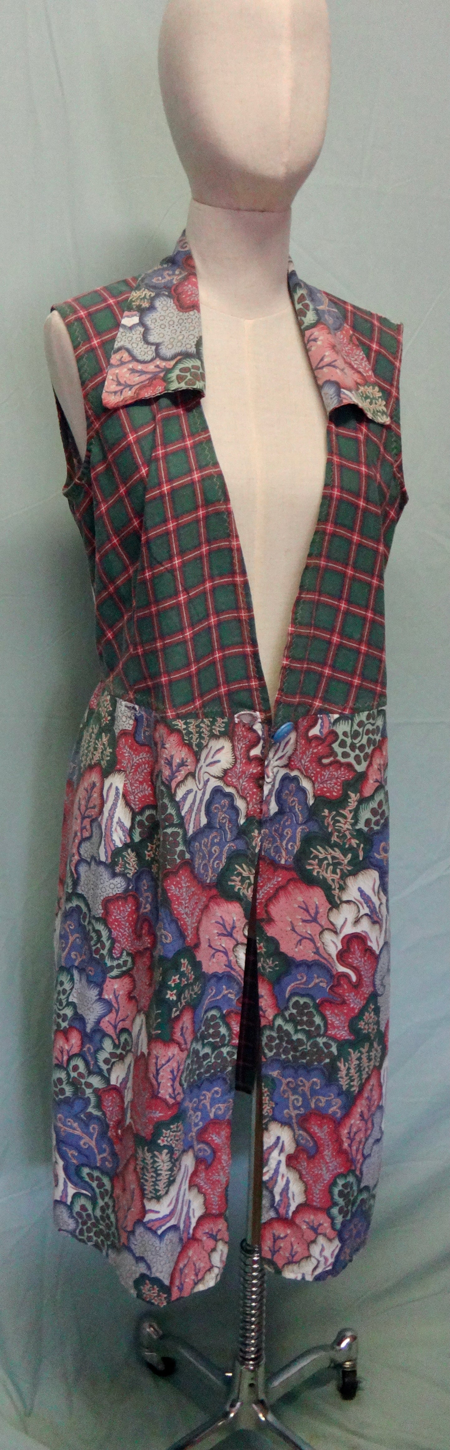 80s Handmade Floral and Check Dress Vest Jacket