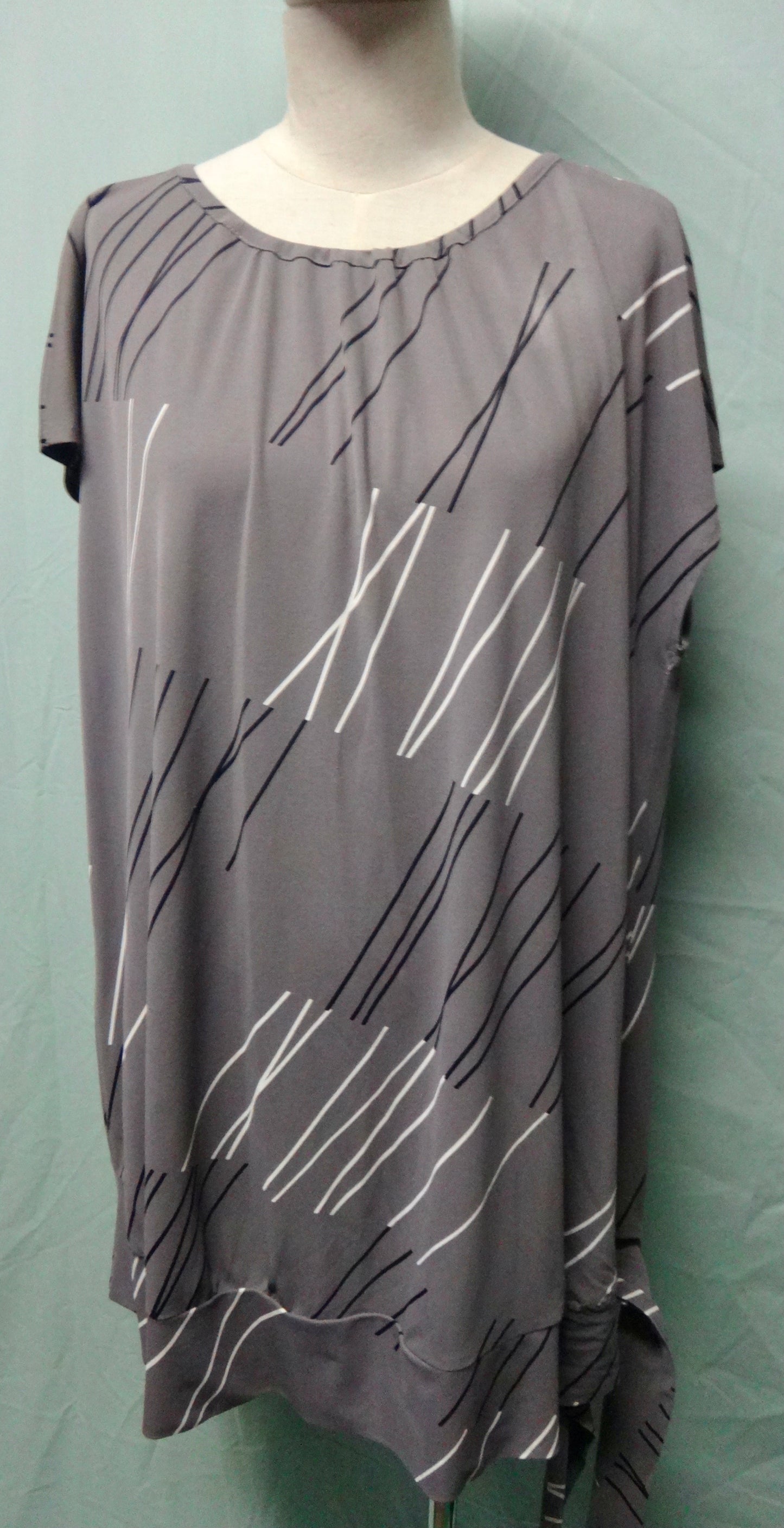 80s Abstract Grey Tunic Top Mini Dress