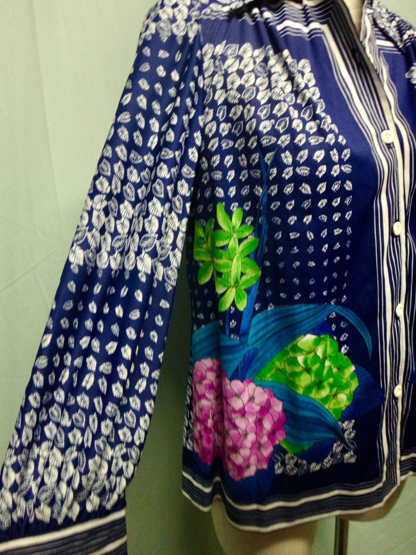 70s/80s Hydrangea Leaf Print Shirt Multi