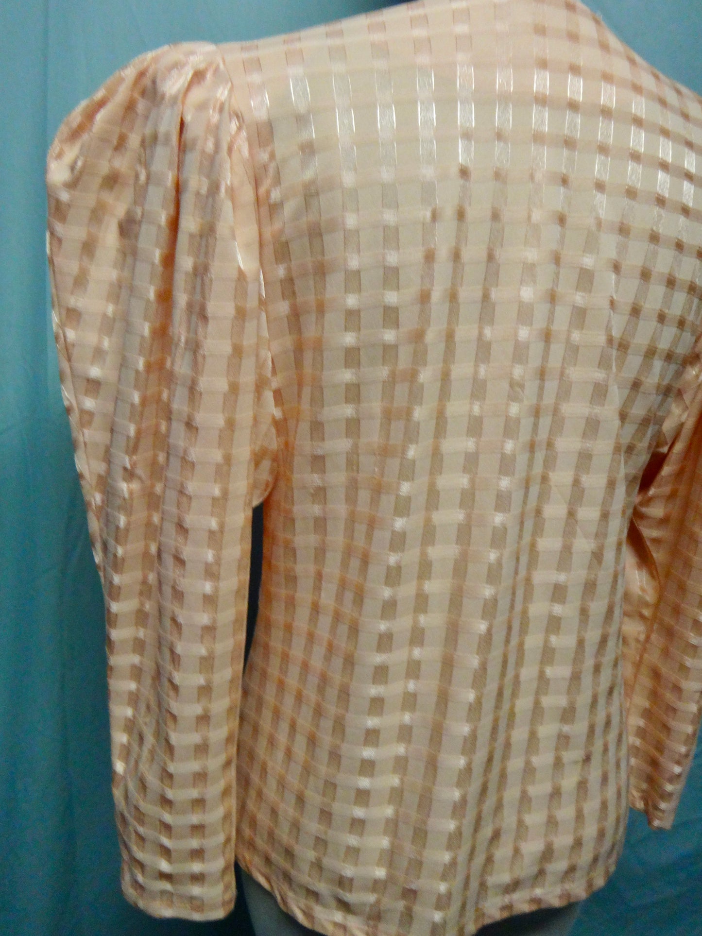 80s Apricot Puff Sleeve Check Blouse