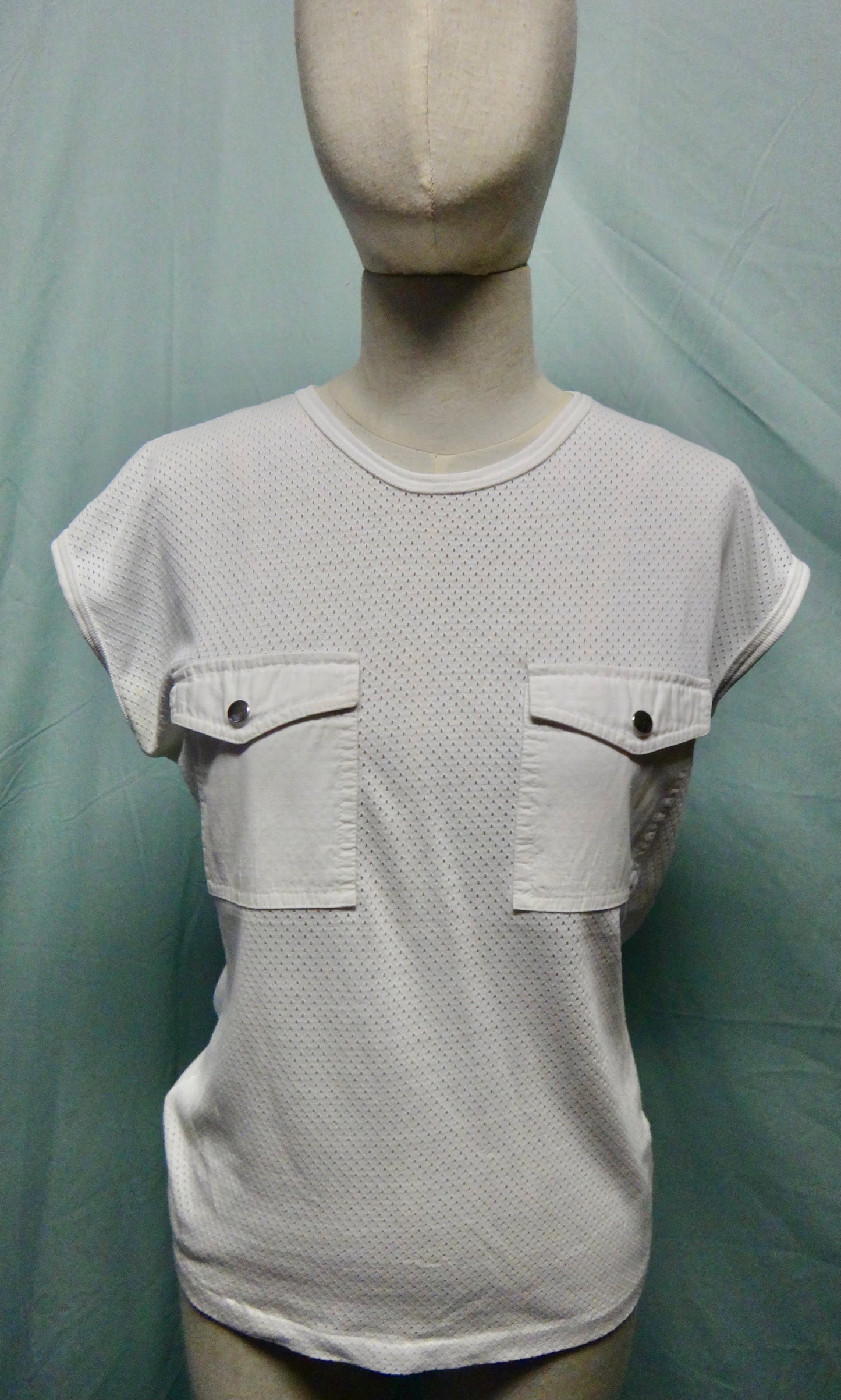 80s White Pinhole T-shirt with Pockets