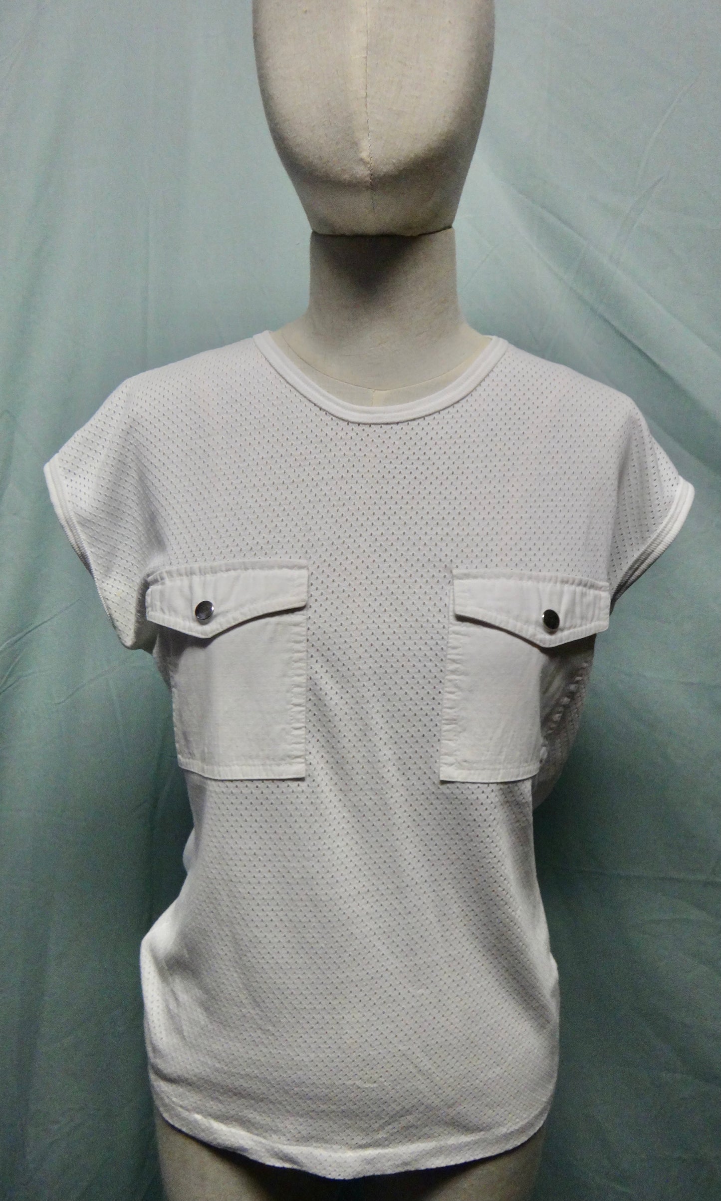 80s White Pinhole T-shirt with Pockets