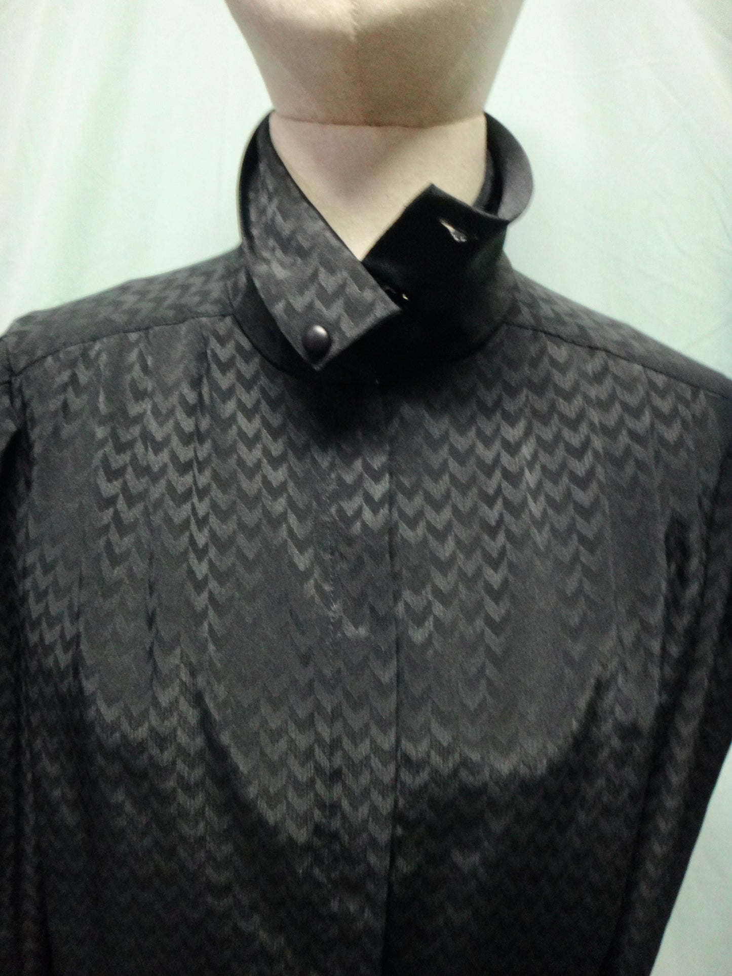 80s Black Chevron High Neck Blouse