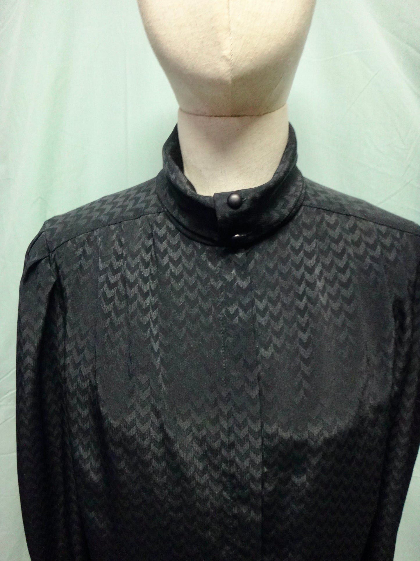 80s Black Chevron High Neck Blouse