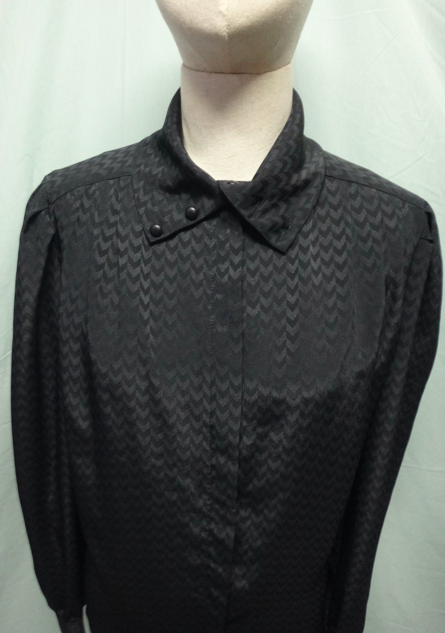 80s Black Chevron High Neck Blouse