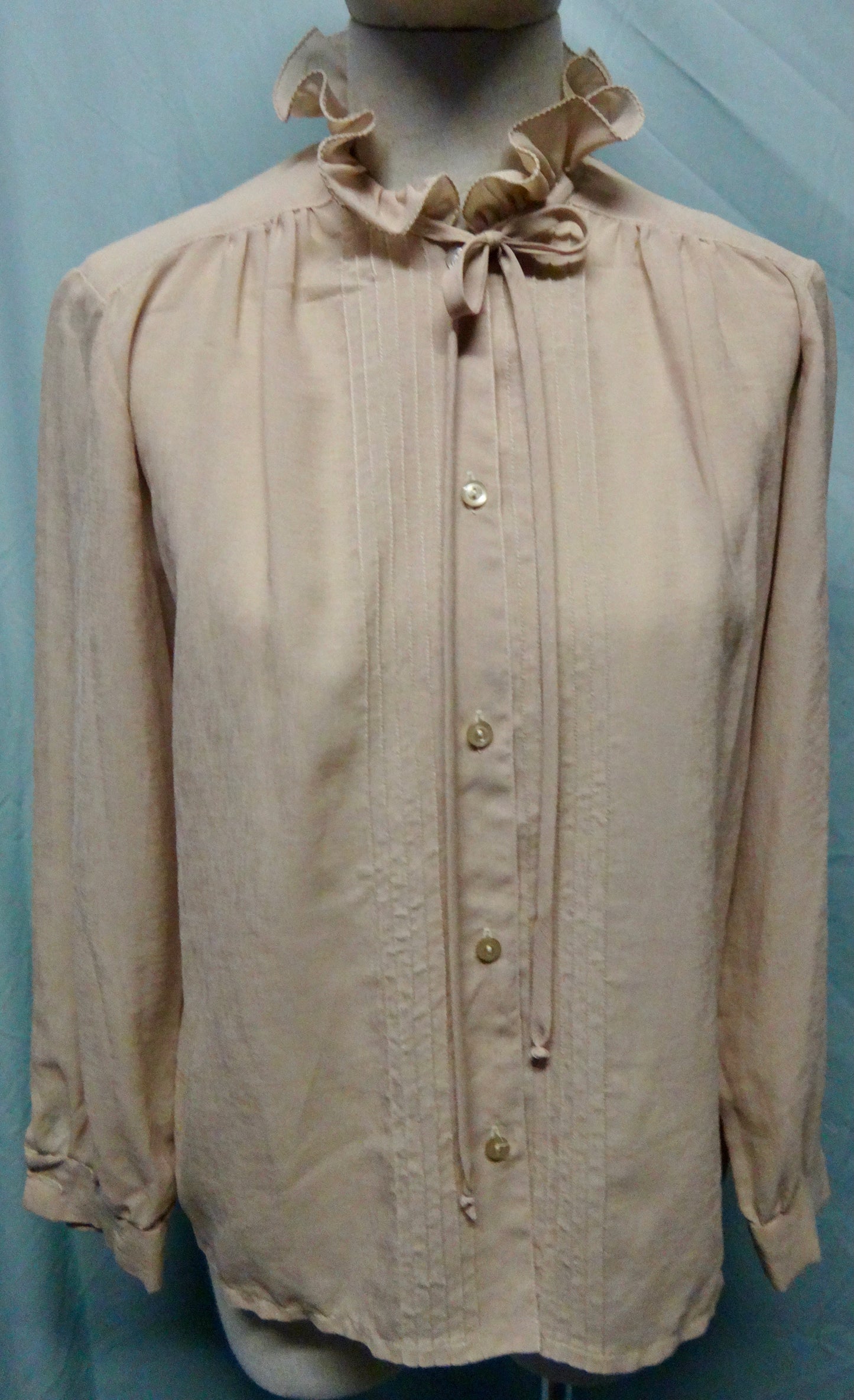 70s/80s Ruffle Tie Blouse in Natural