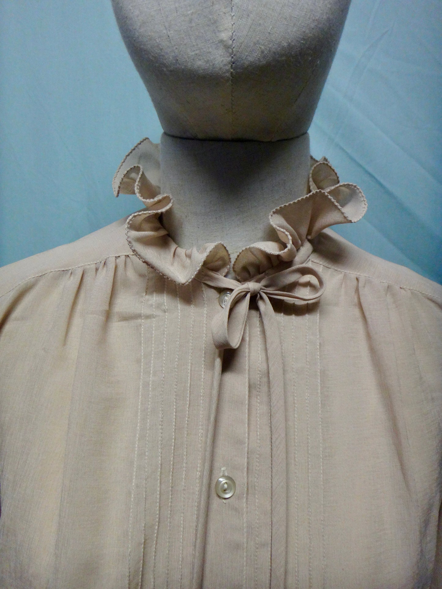 70s/80s Ruffle Tie Blouse in Natural