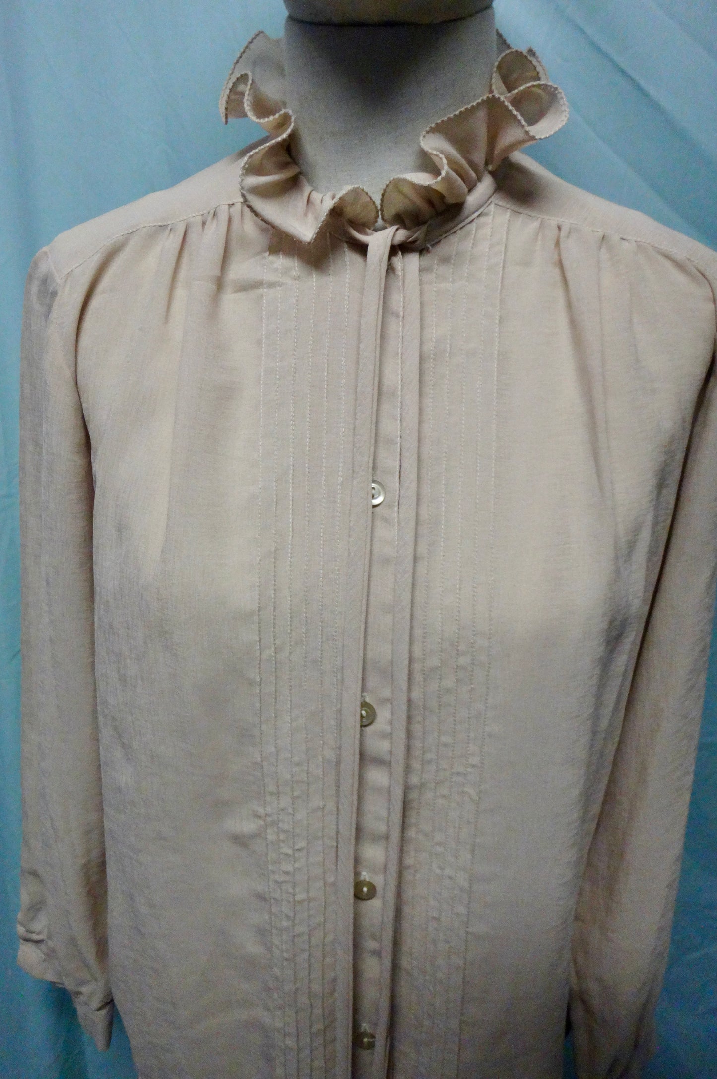 70s/80s Ruffle Tie Blouse in Natural