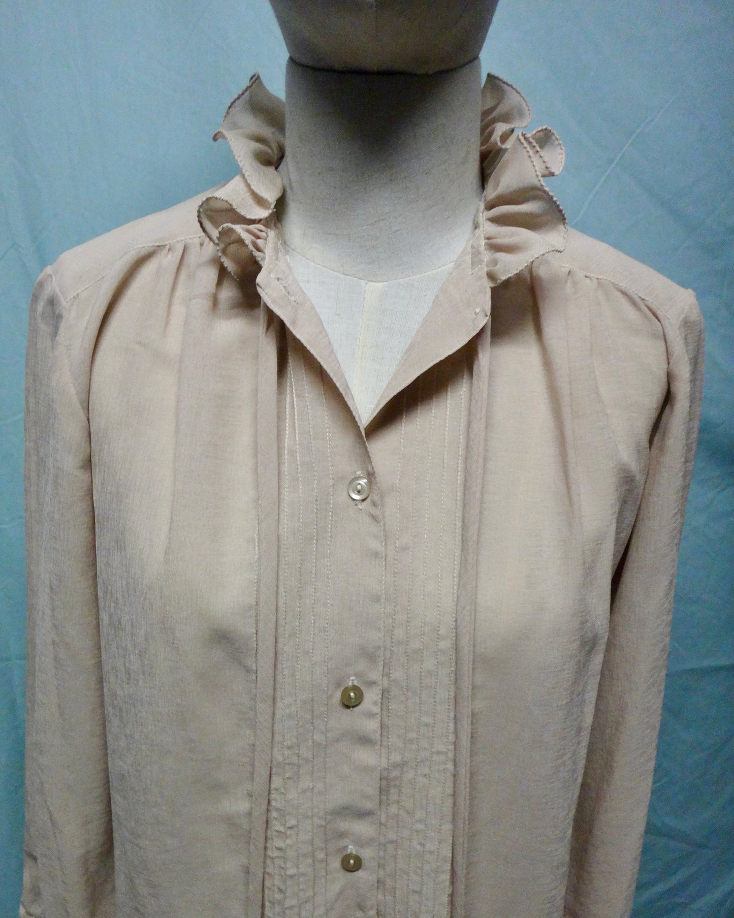 70s/80s Ruffle Tie Blouse in Natural