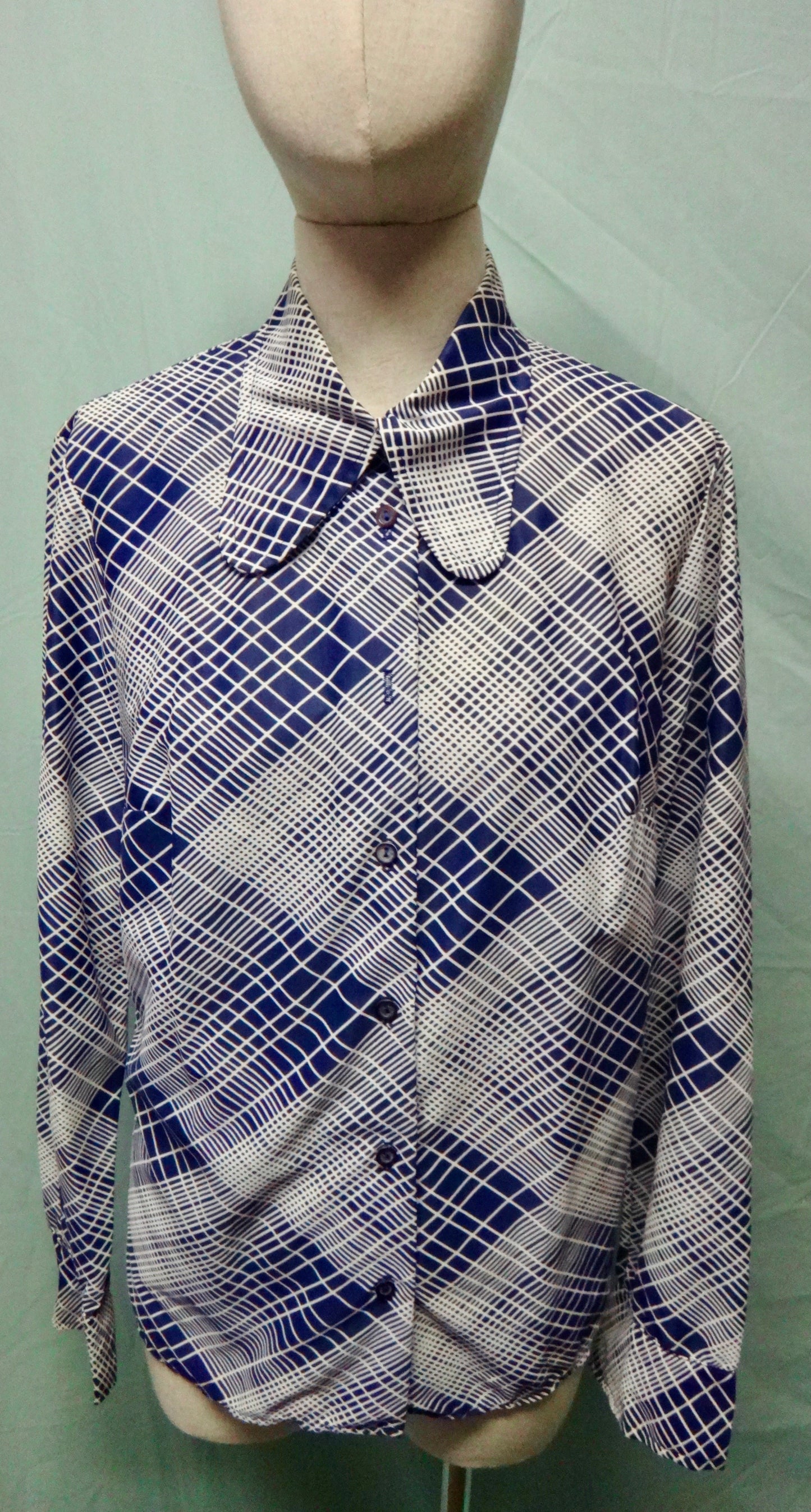 70s Navy Check Rounded Collar Shirt