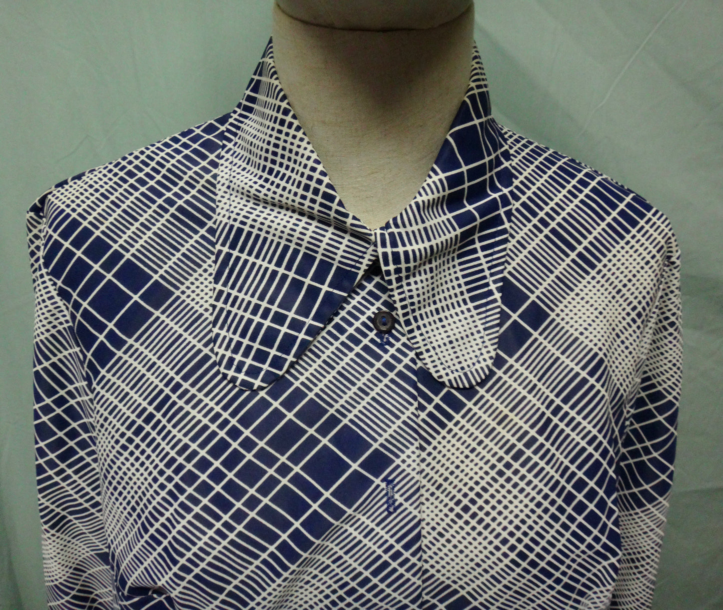 70s Navy Check Rounded Collar Shirt